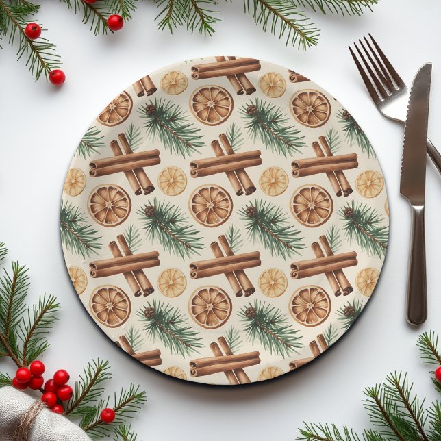 Prato De Papel Dry Oranges Cinnamon Sticks Fir Branches (Criador carregado)