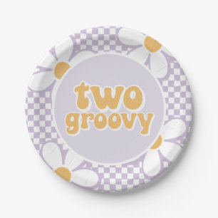 Prato De Papel Duas Daisy Xadrez Roxas Groovy