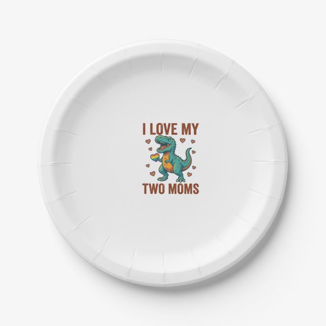 Prato De Papel Duas Mães Orgulho Camisa Vector T Design de Dinoss (Frente)