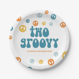 Prato De Papel Duas Placas De Aniversário Retro Boy Groovy