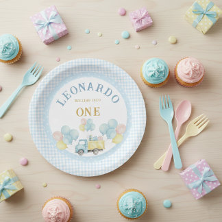 Prato De Papel Dump Truck First Birthday Boy
