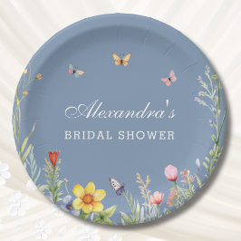 Prato De Papel Dusty Blue Boho Floral Chá de panela de flor selva