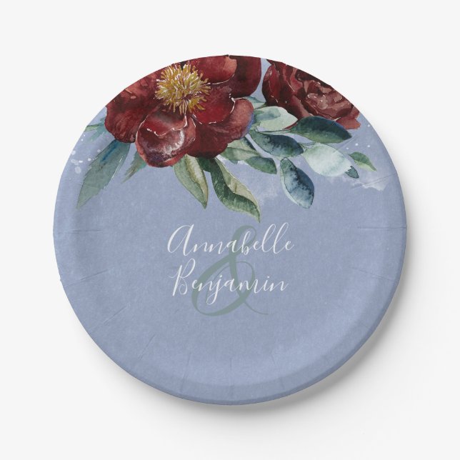 Prato De Papel Dusty Blue e Cranberry Burgundy (Frente)