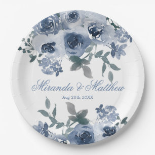 Prato De Papel Dusty Blue Sage Watercolor Casamento de Peony