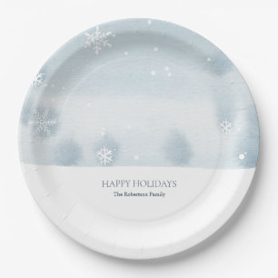 Prato De Papel Dusty Blue Snowflake