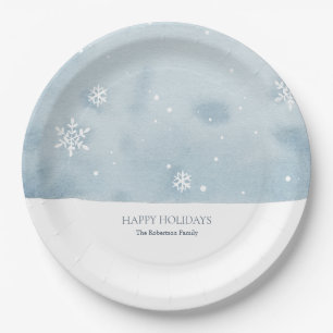 Prato De Papel Dusty Blue Snowflake