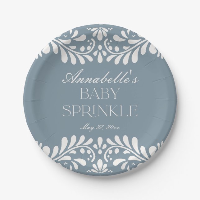 Prato De Papel Dusty Blue Talavera Azulejo Fiesta Boy Sprinkle (Frente)