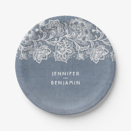Prato De Papel Dusty Blue Vintage Casamento de rendas