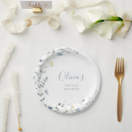 Prato De Papel Dusty Blue Wildflower Rustic Chá de panela