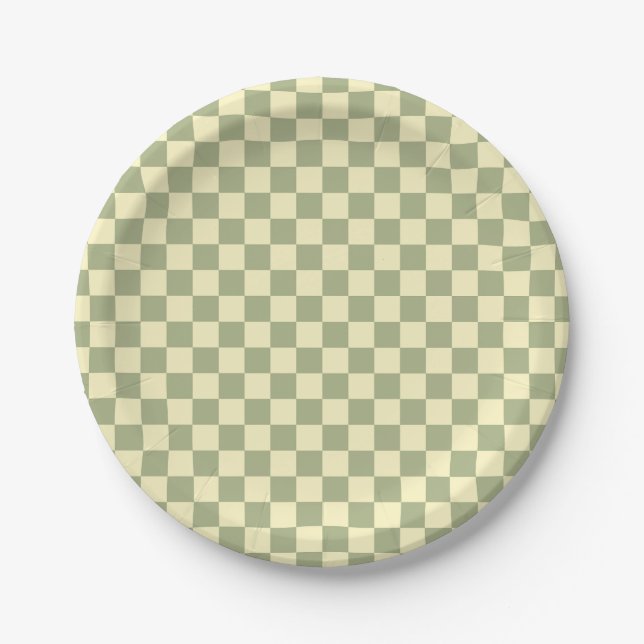 Prato De Papel Dusty Sage Green and Butter Yellow Checkerboard (Frente)