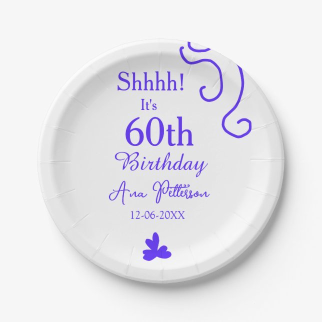 Prato De Papel É 60º aniversário adicionar nome roxo espanhol r (Frente)