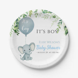 Prato De Papel É garoto! Pequeno elefante bonito com balão