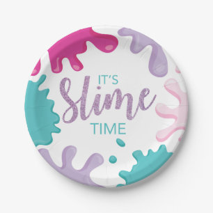 Prato De Papel É Hora de Slime Placas de Aniversário de Slime