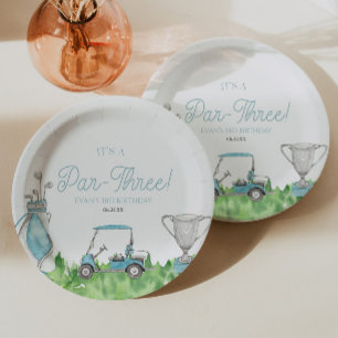 Prato De Papel É um aniversário de 3 anos de Golfe Azul Par-Três