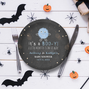 Prato De Papel É um Boo-y! Chá de fraldas de Halloween de Monstro
