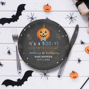 Prato De Papel É um Boo-y! Chá de fraldas de Halloween de Peque