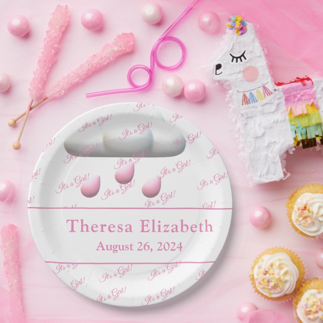 Prato De Papel É um Chá de fraldas personalizável para uma garota (Festa)