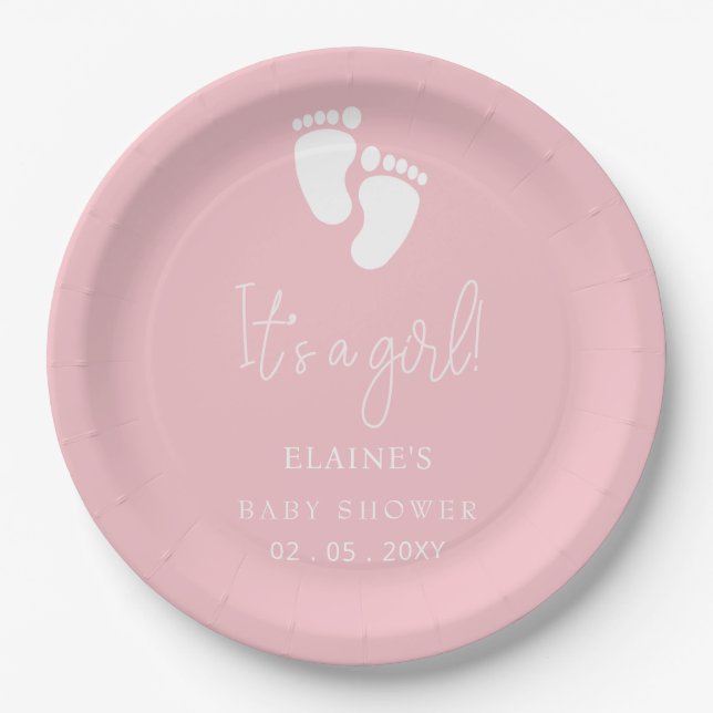 Prato De Papel É um Chá de fraldas rosa-rosa-branca (Frente)