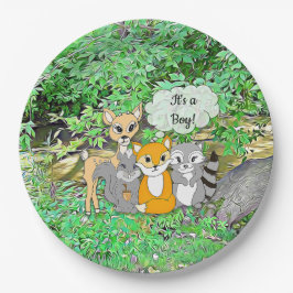 Prato De Papel É um menino! Animais Da Floresta chá de fraldas Am