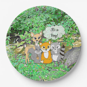 Prato De Papel É um menino! Animais Da Floresta chá de fraldas Am