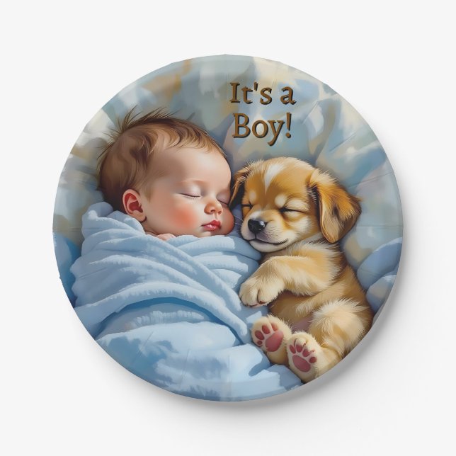 Prato De Papel É um menino | Chá de fraldas (Frente)