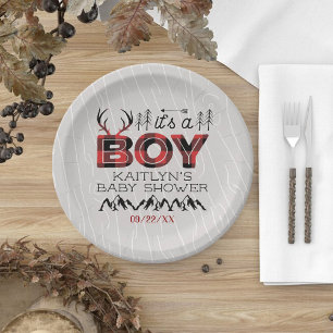 Prato De Papel É um menino! Chá de fraldas de Lumberjack de Xad