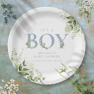 Prato De Papel É um menino verde poeira azul carta Baby Shower