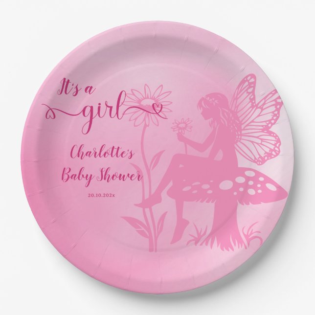 Prato De Papel É uma garota! Cogumelos de fada e Chá de fraldas d (Frente)