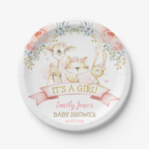 Prato De Papel É uma garota Feminina Blush Floral Woodland Baby