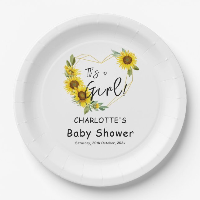 Prato De Papel É uma garota! Girassóis Chá de fraldas (Frente)