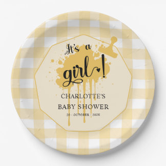 Prato De Papel É uma menina Chamada Pastel Laranja Gingham Baby S