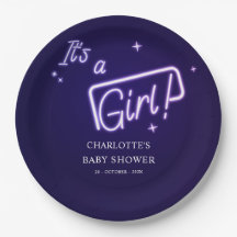 É uma Menina! Texto Neon Roxo Chá de Bebê