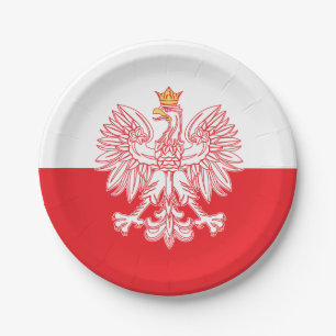 Prato De Papel Eagle polonês esboçado no vermelho