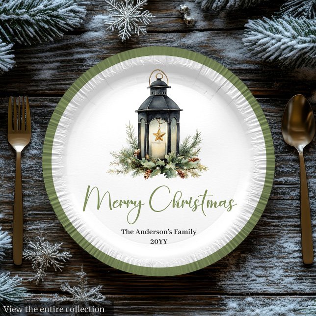 Prato De Papel Earthy Bohemian Christmas Lantern in Rustic Plate (Earthy Bohemian Christmas Lantern in Rustic Plate

)