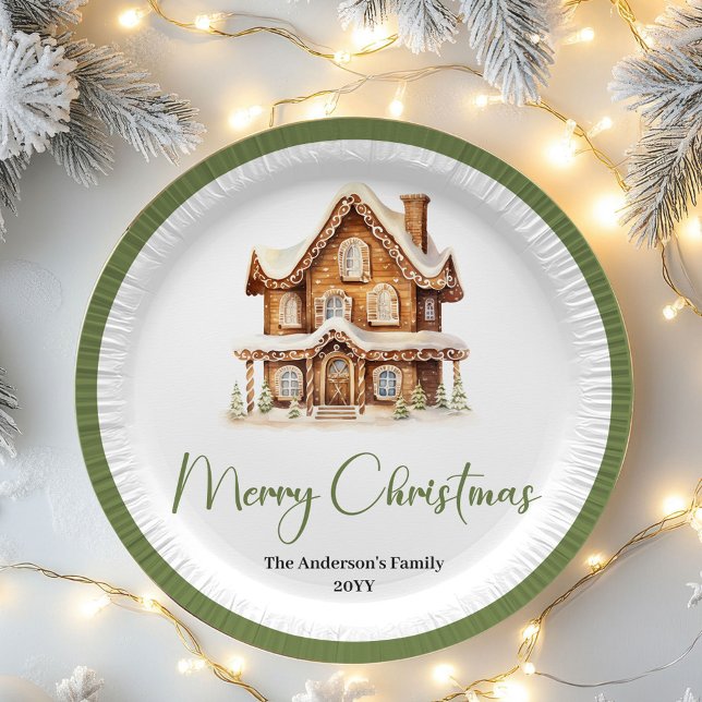 Prato De Papel Earthy Minimal Christmas Custom Family Dinner  (Earthy Minimal Christmas Custom Family Dinner Plates)