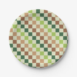 Prato De Papel Earthy rainbow diagonal checkerboard pattern
