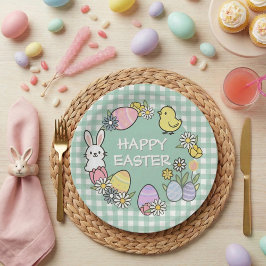 Prato De Papel Easter Brunch & Egg Hunt Green Gingham