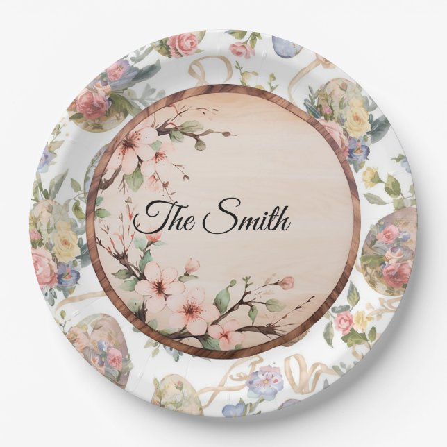 Prato De Papel Easter Egg Hunt Party with Family Name (Frente)