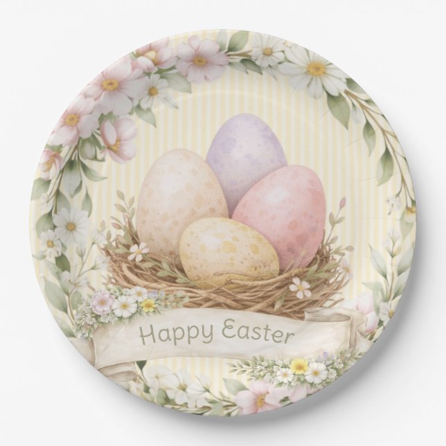 Prato De Papel Easter Egg Nest | Happy Easter (Frente)