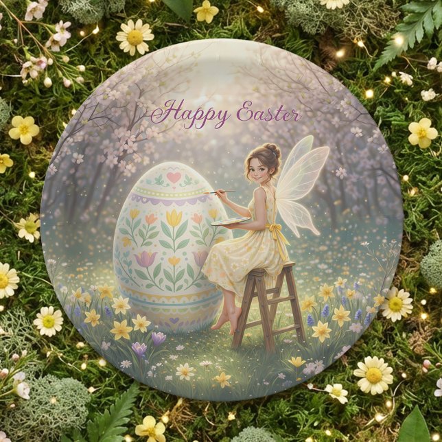 Prato De Papel Easter Fairy Painting Egg Spring (Criador carregado)