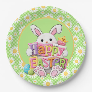 Prato De Papel Easter Spring Daisy Bunny 