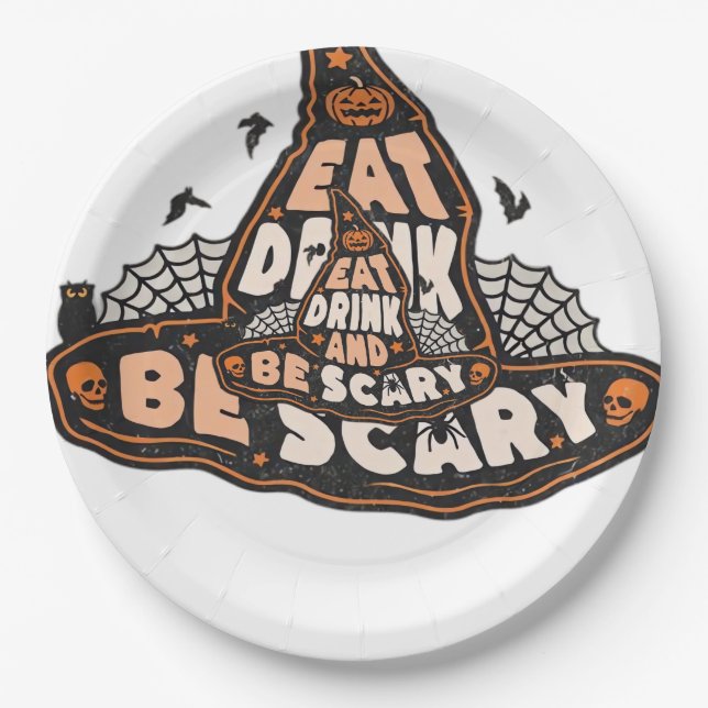 Prato De Papel Eat Drink And Be Scary Witch Only Halloween Gift F (Frente)