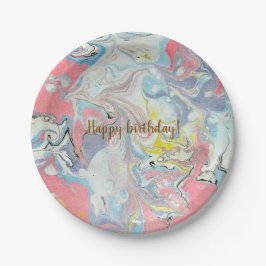 Prato De Papel Ebru Pastel Abstract — Whimsical Paper Plates