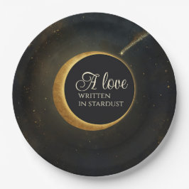 Prato De Papel Eclipse de Poeira Estelar Dourada Casamento Celest