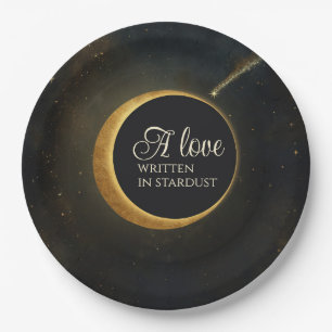 Prato De Papel Eclipse de Poeira Estelar Dourada Casamento Celest