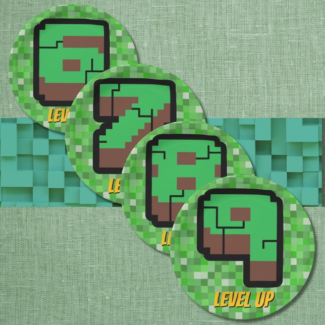 Prato De Papel Edifício Verde do Gamer Pixelado Nível 7 (Criador carregado)