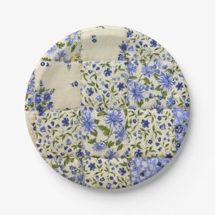 Prato De Papel edredão de retalhos floral azul