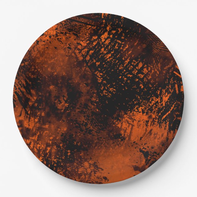 Prato De Papel Efeito Splatter de Tinta Laranja e Preto (Frente)