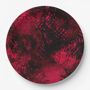 Prato De Papel Efeito Splatter de Tinta Vermelho e Preto