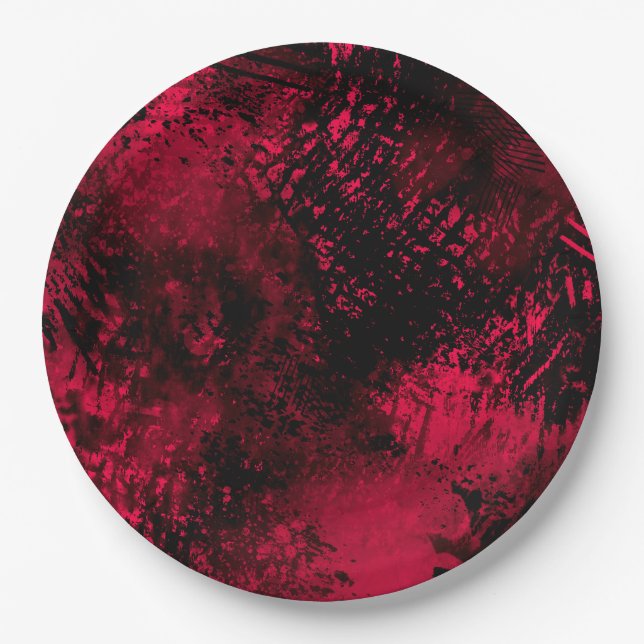 Prato De Papel Efeito Splatter de Tinta Vermelho e Preto (Frente)